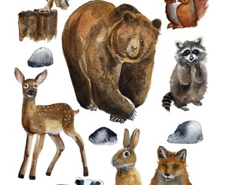 Woodland forest animals nursery wall stickers - 5 sizes available