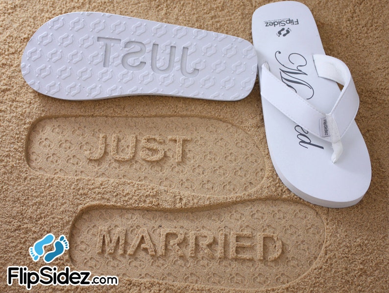 Just Married Wedding & Honeymoon Sandals Pre-Made, Ready to Ship image 1