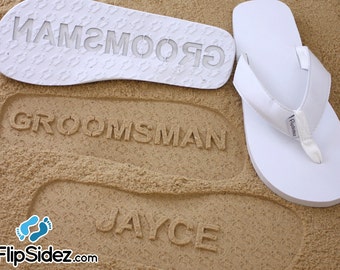 Groomsman Custom Sand Imprint Sandals - Personalized Flip Flops for Wedding and Bridal Party. Available in 130 Color Combinations