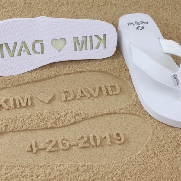 Wedding Wedge Sandals - Personalized Sand Imprint Flip Flops