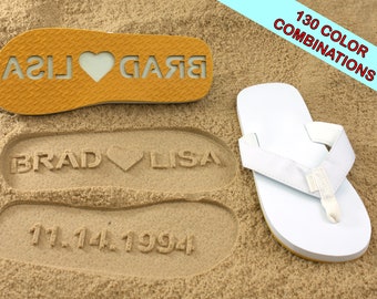 Custom Couple Sand Imprint Sandals for Beach Weddings - Available in 130 Color Combinations