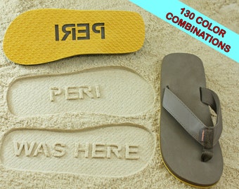 Custom NAME WAS HERE Sand Imprint Sandals - Available in 130 Color Combinations