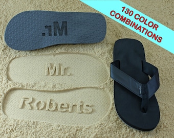 Groom Name Custom Sand Imprint Sandals - Available in 130 Color Combinations