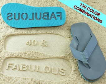 Milestone Birthday Custom Sand Imprint Sandals. Customize age or entire design. - Available in 130 Color Combinations