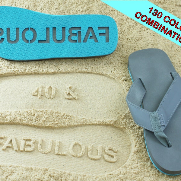 Milestone Birthday Custom Sand Imprint Sandals. Customize age or entire design. - Available in 130 Color Combinations