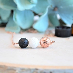 Trio Lava Bead Necklace, Essential Oil Necklace, Rose Gold Diffuser Jewelry, Aromatherapy Gifts For Women