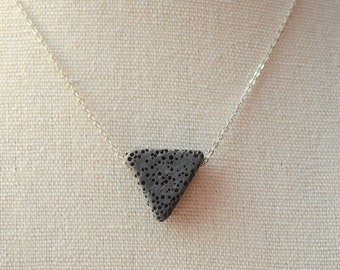 Sterling Silver Triangle Lava Bead Necklace, Essential Oil Diffuser Necklace, Aromatherapy Jewelry Gifts