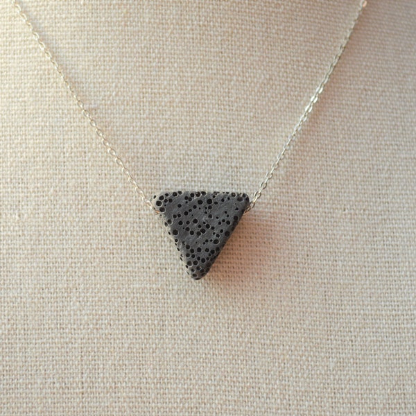 Sterling Silver Triangle Lava Bead Necklace, Essential Oil Diffuser Necklace, Aromatherapy Jewelry Gifts