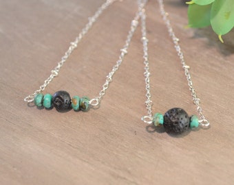 Lava Stone Diffuser Necklace, Essential Oil Diffuser Jewelry, Silver Turquoise Necklace, Aromatherapy Statement Necklace, Best Friend Gifts