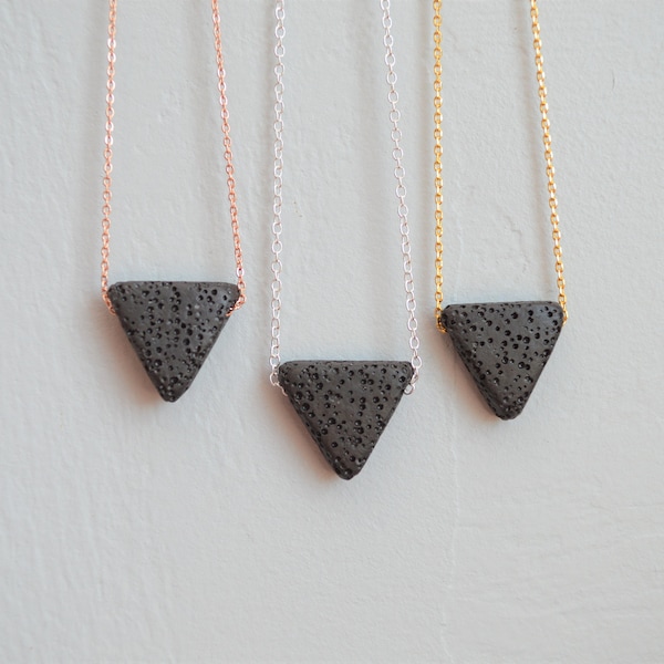 Triangle Gold Lava Stone Necklace, Diffuser Necklace, Essential Oil Diffusing Necklace, Aromatherapy Healing Jewerly, Necklace Gift Set