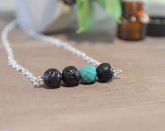 Turquoise Lava Bead Necklace, Essential Oil Diffuser Necklace, Minimalist Aromatherapy Jewerly and Gifts for Women