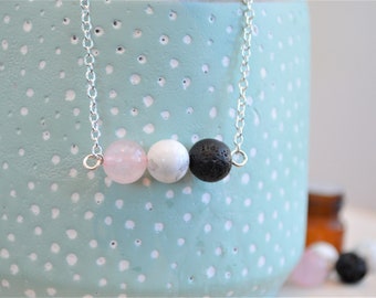 Lava Bead Necklace, Essential Oil Necklace, Rose Quartz Diffuser Jewelry, Aromatherapy Gifts For Women