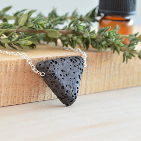 Triangle Lava Rock Necklace, Silver Essential Oil Diffuser Necklace, Aromatherapy Lava Rock Pendant, Women's Mindfulness Jewelry Gifts