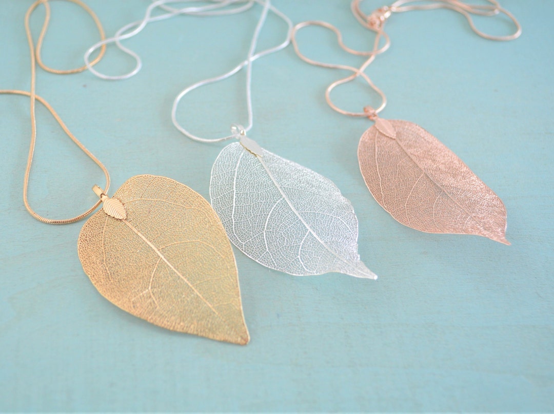 Rose Gold Necklace, Real Leaf Necklace, Filigree Leaf Necklace, Rose