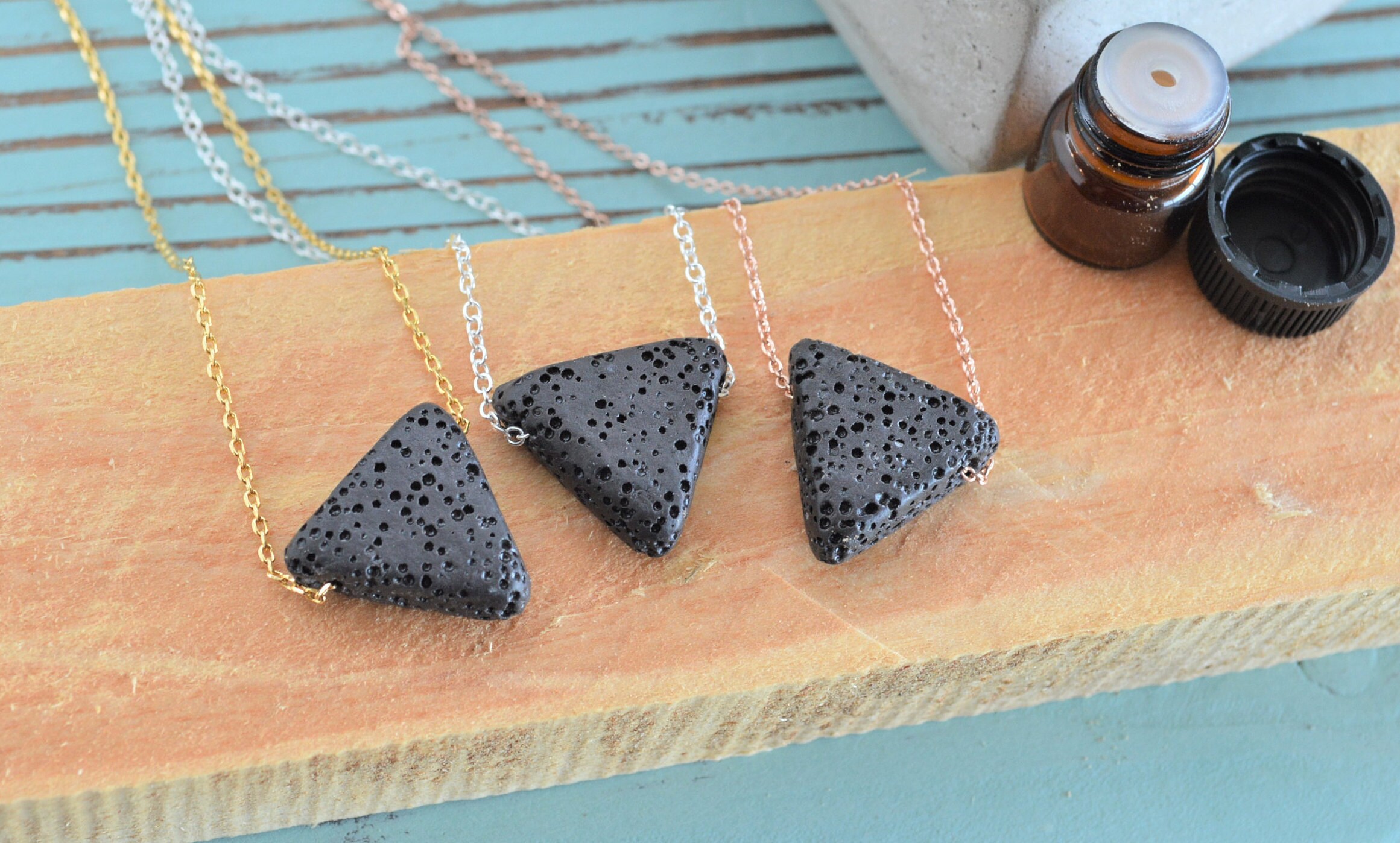 Triangle Lava Rock Necklace Lava Stone 16 Diffuser Necklace Etsy