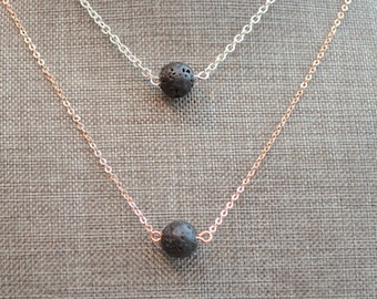 Essential Oil Necklace, Layering Necklace, Lava Bead Jewelry, Lava Circle Necklace, Lava Rock