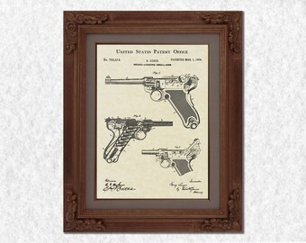 Stampa su pergamena carta - rinculo caricamento - WWI pistola brevetto stampa - tedesco militare arma - pistola Collector regalo di brevetto 1904 luger