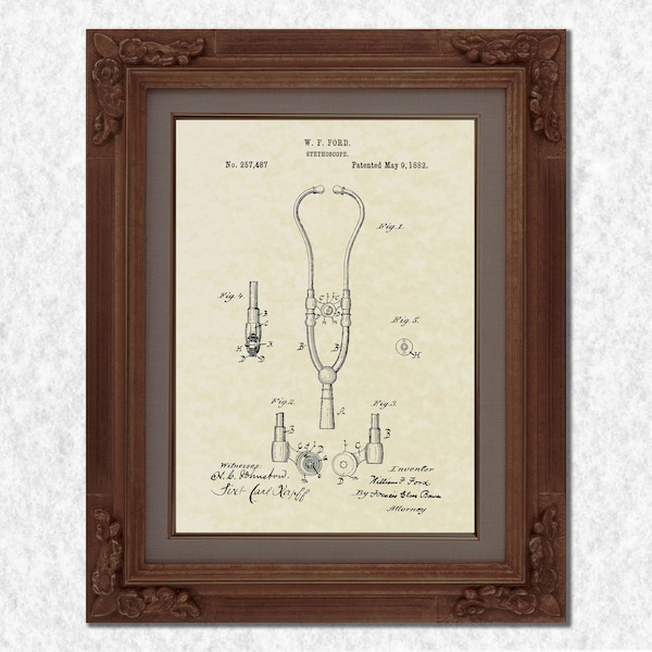 1882 Stethoscope Patent Print on Parchment Paper - Hospital Decor - Doctor Office Decor - Nurse Gift Idea - Medical Student Gift Idea