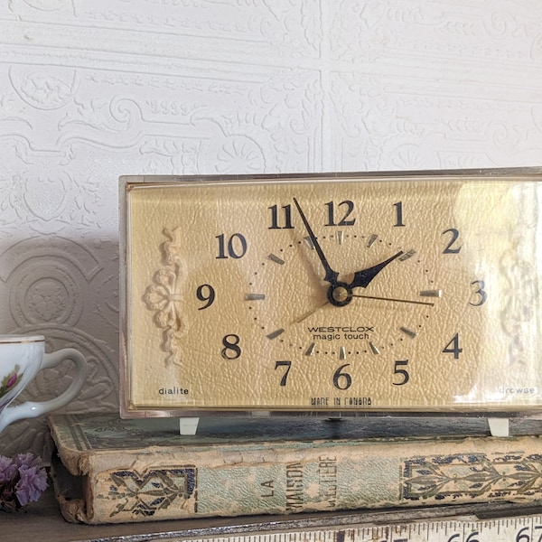 Vintage White Westclox Magic Touch Dialite Drowse Electric Alarm Clock. Plug in Mid-Century Tabletop Shelf Clock. Nightstand Bedroom Decor
