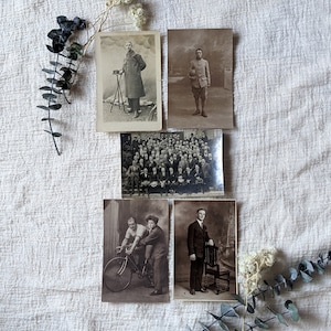 5 cartes postales Françaises vintage noir blanc de 1920, avec militaire de la 1er guerre mondiale, portrait homme 1920, photos noir & blanc