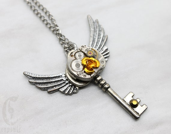 one of a kind steampunk Vintage Pendant Necklace pearl pendant