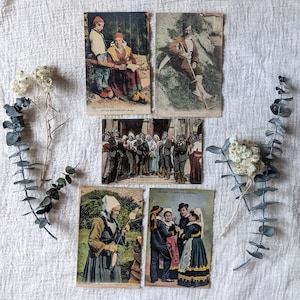 5 Cartes postales vintage portrait costume traditionnel Français des Pyrénées et Bretagne, ensemble de photos antiques colorisées