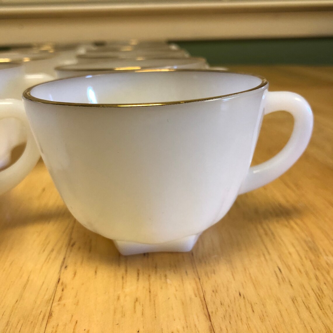 Vintage milk glass tea cup with gold rim Etsy