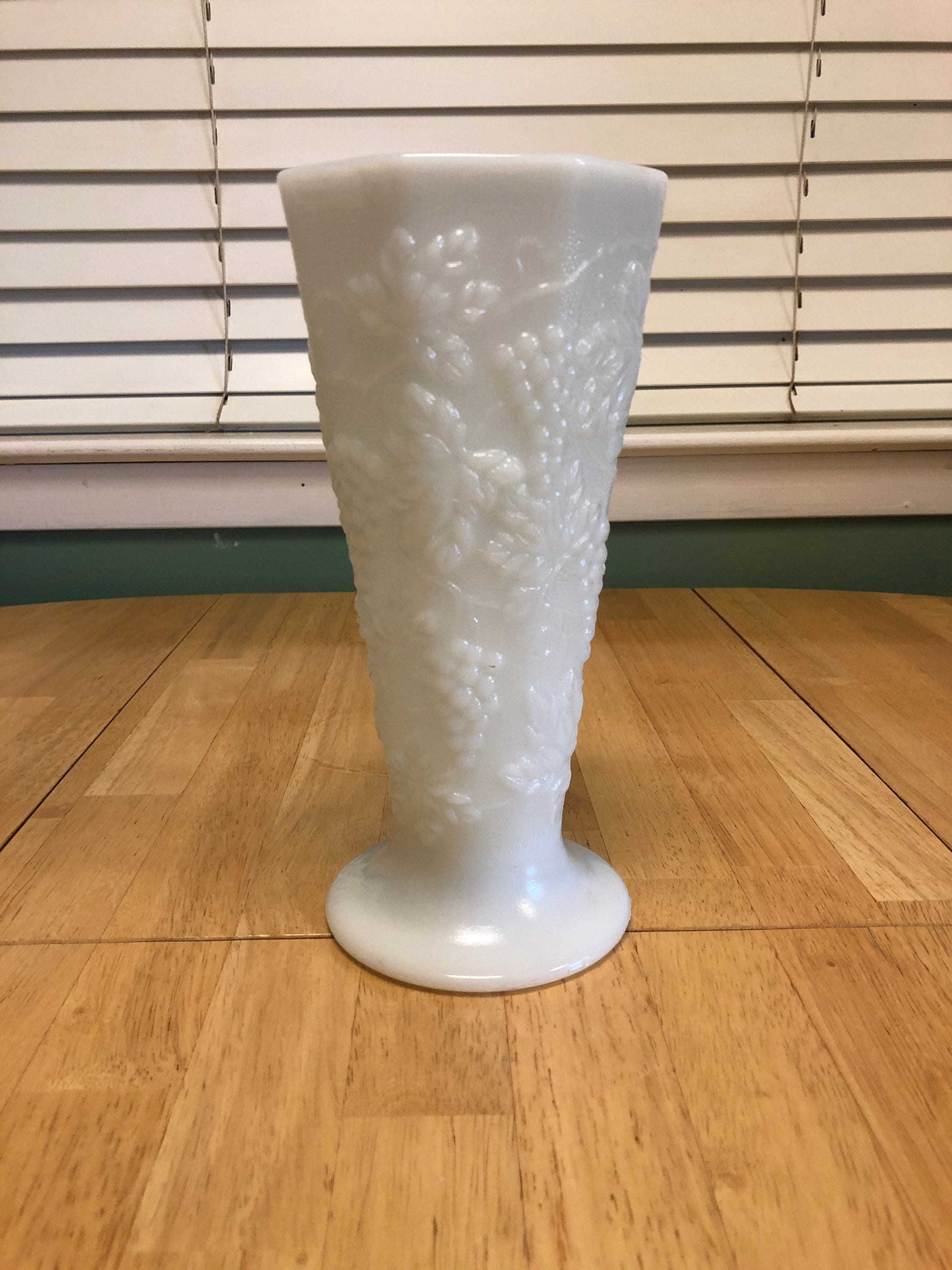 Vintage Milk Glass Vase Grape Design Milk Glass Large Vase Etsy