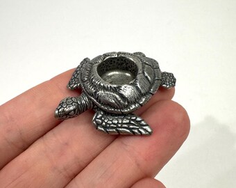 Vintage Miniature Pewter turtle trinket. Trinket shelf candle holder