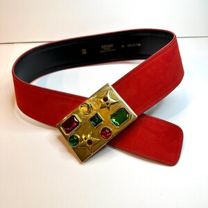 Vintage ESCADA Red Gold Gemstone Belt Metallic Wide Red  display picture 2