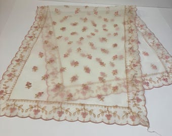 Vintage Sheer pink floral Table Runner.