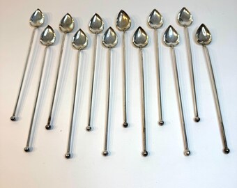 Vintage Sterling Silver Heart Sipper Spoons Set of 12 | Cocktail Straw Spoons | Mint Julep Iced Tea Stirrers