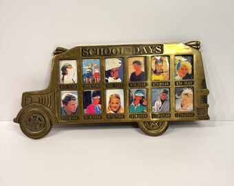 Vintage brass "School Days" school bus picture frame.