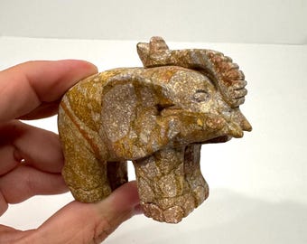 Vintage Carved Stone Elephant Figurine. Trinket shelf Elephant decor.