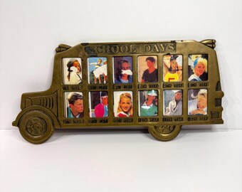 Vintage brass "School Days" school bus picture frame.