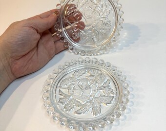 Vintage 2 glass floral rose Made In German Democratic Republic Glass Coasters