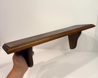 Vintage wood wall shelf. Wood shelf. Trinket shelf 2 Curved Brackets Beveled edge