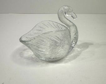 Vintage Clear Glass Swan Candy Dish. Glass Bird Trinket Bowl whimsy