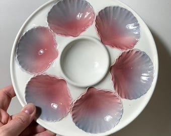 Antique Max Roesler German Oyster Plate. Pink purple oyster platter. Colorful fun vintage seafood serving dish.
