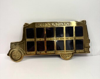 Vintage brass "School Days" school bus picture frame.