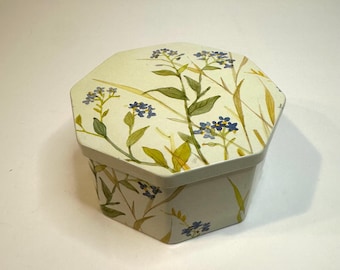 Vintage IRA Denmark floral Octagon Tin Canister Forget Me Not Spring.