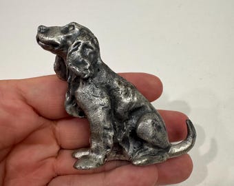 Vintage metal miniature figurine hound dog. Trinket shelf