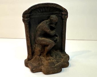 Sujetalibros metálico vintage de El Pensador de Rodin. Sujetalibros individual o tope de puerta.