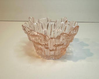 Vintage Dalzell Viking Ice Pink Glass Votive Holder. Collectable Art Glass