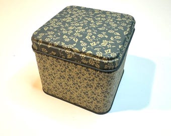 Vintage potpourripers Greensboro NC USA blikken container. Klein blikje blauw bloemmotief