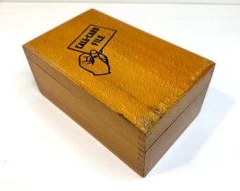 Vintage call card file Wood Box paper holder. trinket box