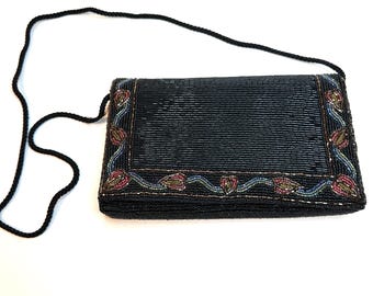 Bolso de noche vintage negro con cuentas. Bolso de noche. Monedero.