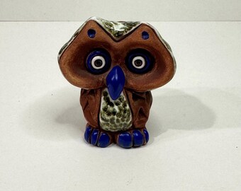 Vintage unique clay owl figurine made in Uruguay. Owl trinket