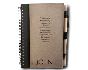 Serenity Prayer Journal Notebook With Pen. With/Without NAME. Addiction. Recovery. Gift. Sober Birthday. Rehab. AA Birthday. Sober Living.