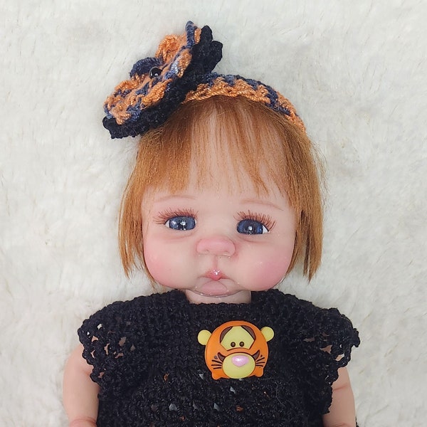 Crochet clothes set Tsum Tsum Tigger inspired made to fit an 8" ooak mini baby clay silicon art doll